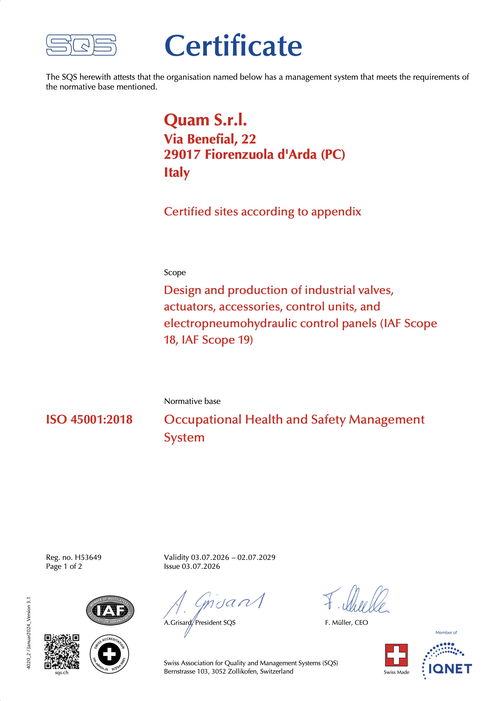 Certificate ISO 45001:2018